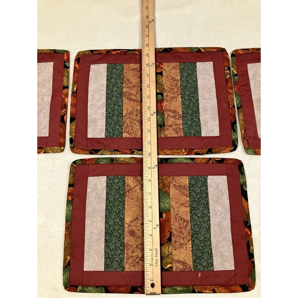 Handmade Quilted Autumn Kitchen Table Runner w /4 Placemats & 2 Centerpieces Set